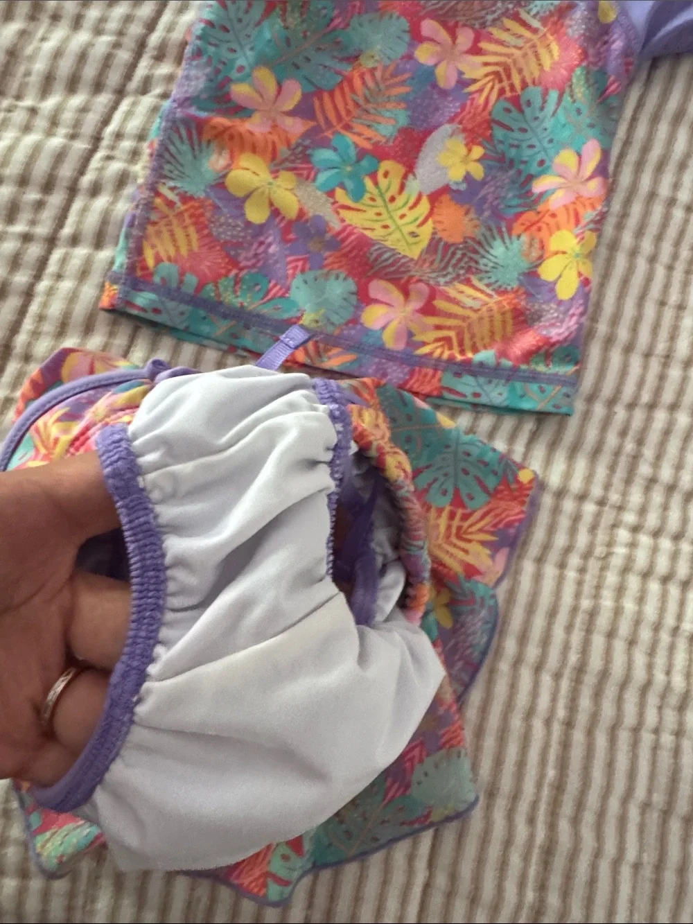 Purple Tropical Floral Girls Rashguard Swim Set with Hat
